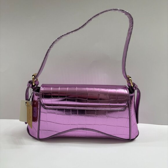 Metallic Mirror Crocodile Embossed Handbag / Crossbody Bag - Lilac Purple- NWT - Picture 4 of 14